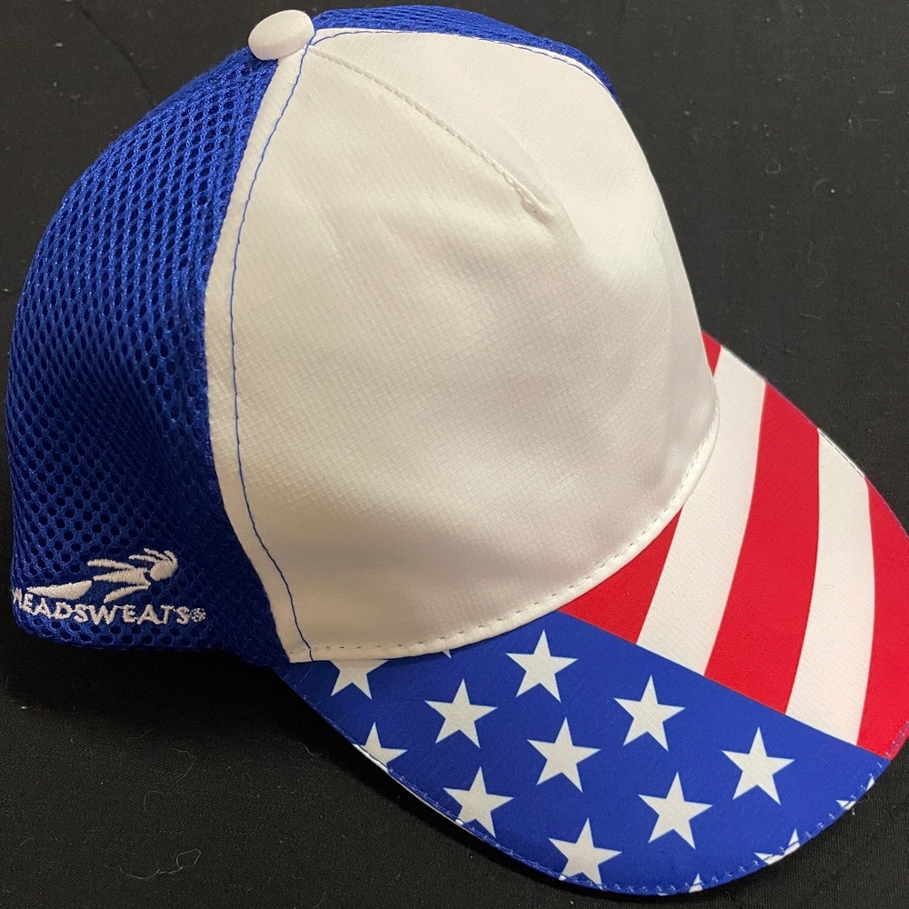 Headsweats Trucker Hat USA Flag Red White Blue Adjustable
